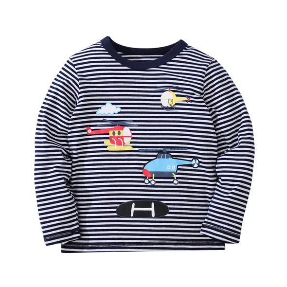 Striped Chopper Design Long-sleeve Tee