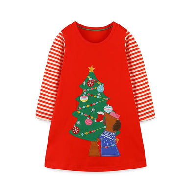 Festive Tree Design Long-sleeve Dress