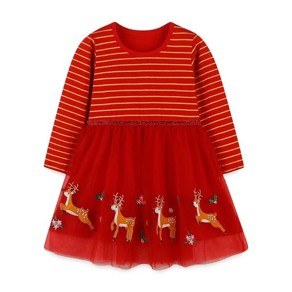 Reindeer Design Long-sleeve Dress