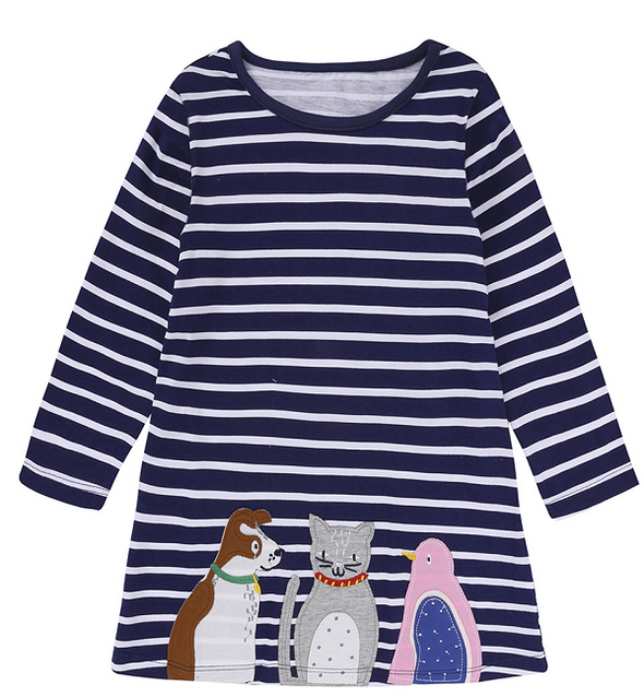 Striped Animal Design Long-sleeve Dress