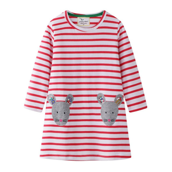 Striped Mouse Design Long-sleeve Dress