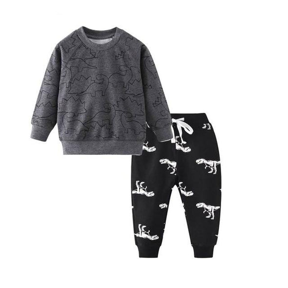 Dinosaur Design Sweatshirt and Sweatpants Set