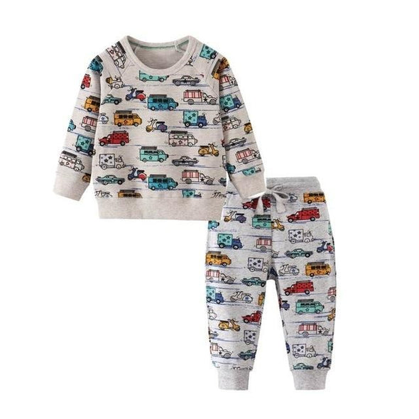 Car Design Sweatshirt and Sweatpants Set