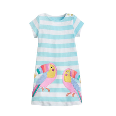 Striped Bird Design Summer Dress