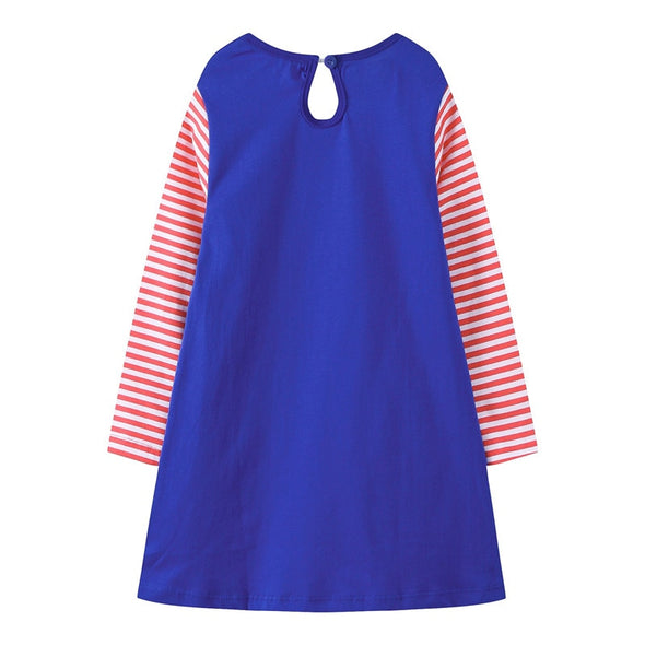 Striped Unicorn Design Long-sleeve Dress