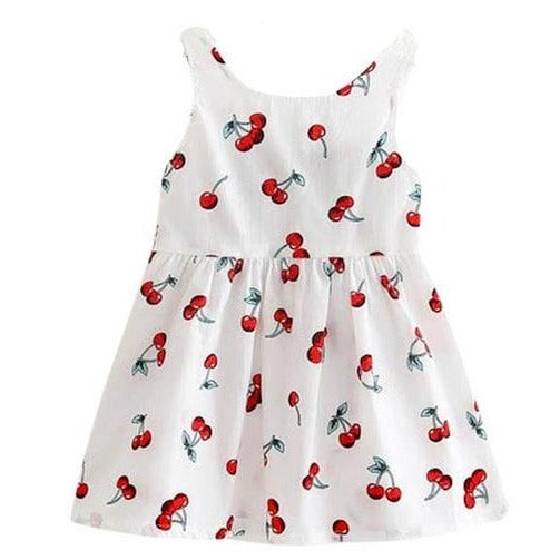 Little Girls Cherry V-Back Summer Party Dress