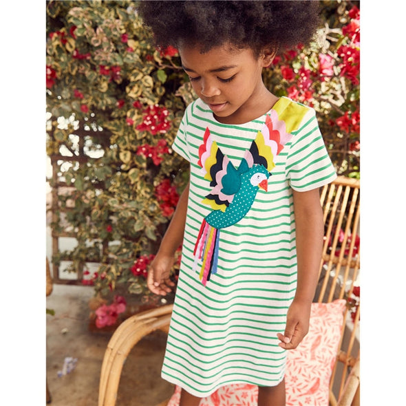 Striped Parrot Print Summer Dress