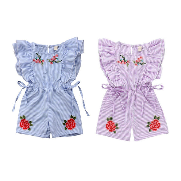 Striped Embroidered Flower Romper