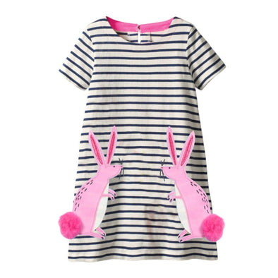 Striped Bunny Print Summer Dress