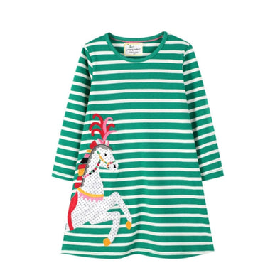 Striped Horse Design Long-sleeve Dress