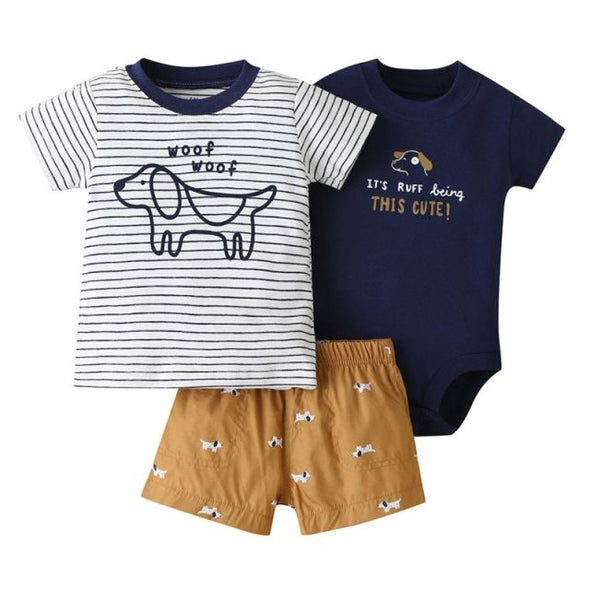 Puppy 3 Piece Tee & Shorts Set