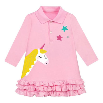 Collared Unicorn Design Long-sleeve Dress