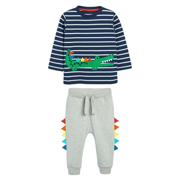 Alligator Design Long-sleeve Tee & Sweatpants Set