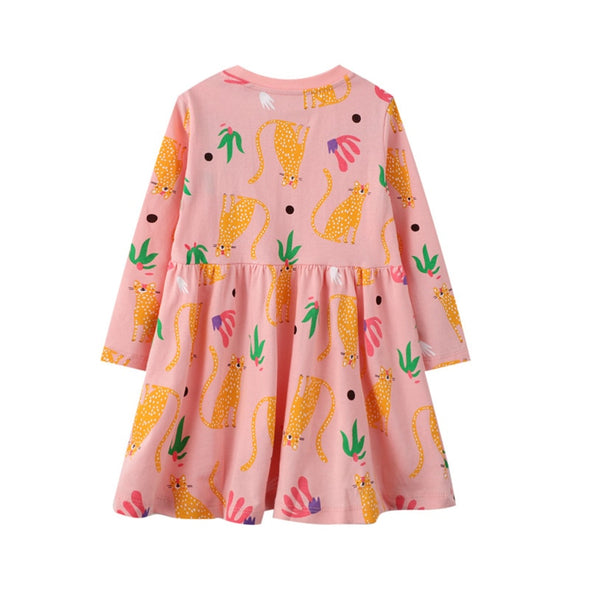 Colorful Cat Design Long-sleeve Dress