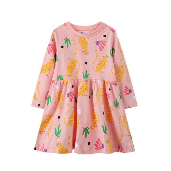 Colorful Cat Design Long-sleeve Dress