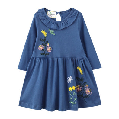 Embroidered Flower Design Long-sleeve Dress