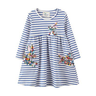 Striped Bunny Design Long-sleeve Dress