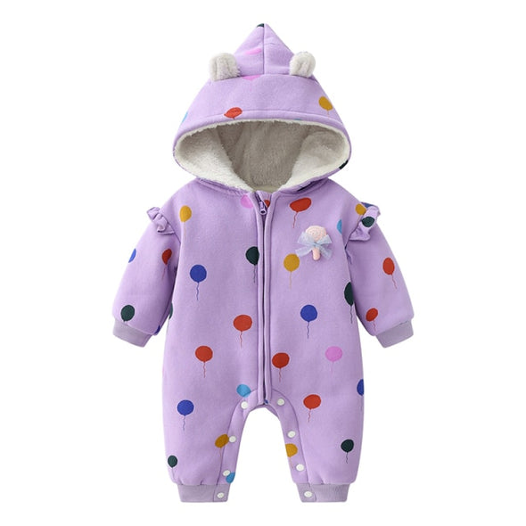 Polka Dot Winter Hooded Jumpsuit