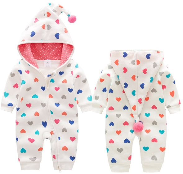 Heart Design Winter Hooded Jumpsuit