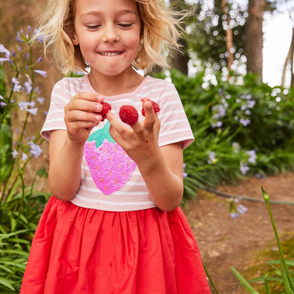 Striped Strawberry Design Summer Dress