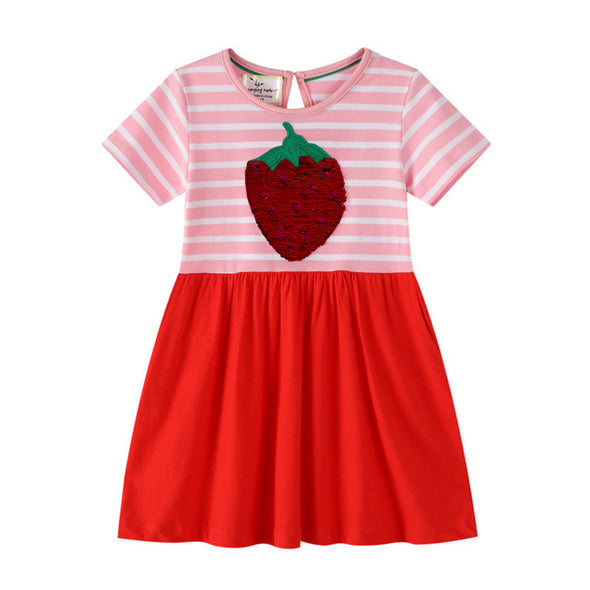 Striped Strawberry Design Summer Dress