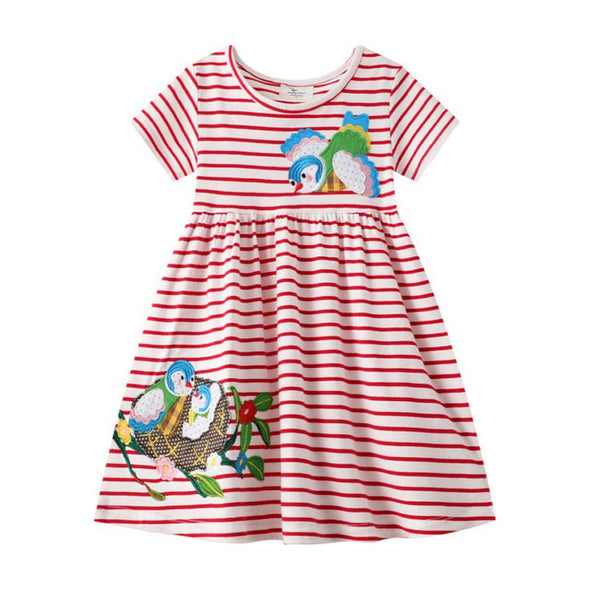 Striped Bird Design Summer Dress